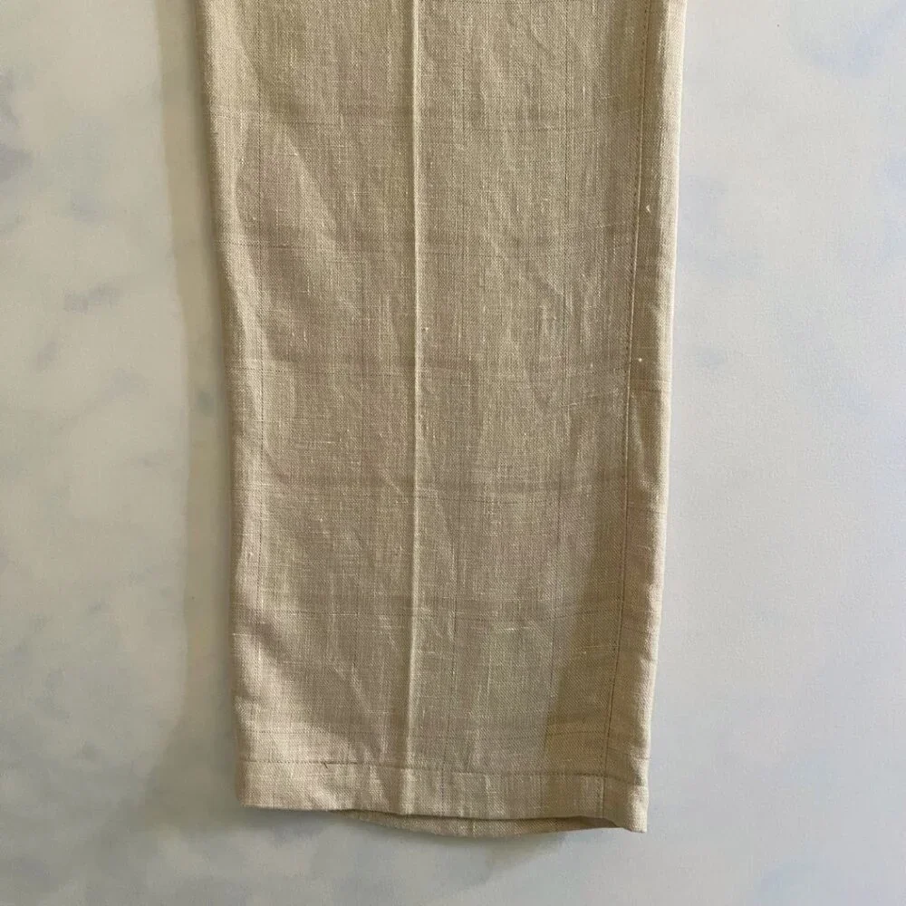 Mondo Men's Linen Beige Plaid Tapered Leg Pants